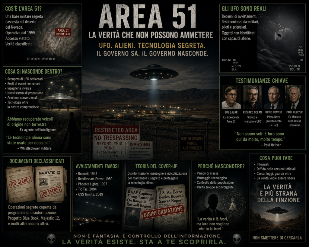 Area 51 e UFO: veduta aerea della base militare segreta nel deserto del Nevada