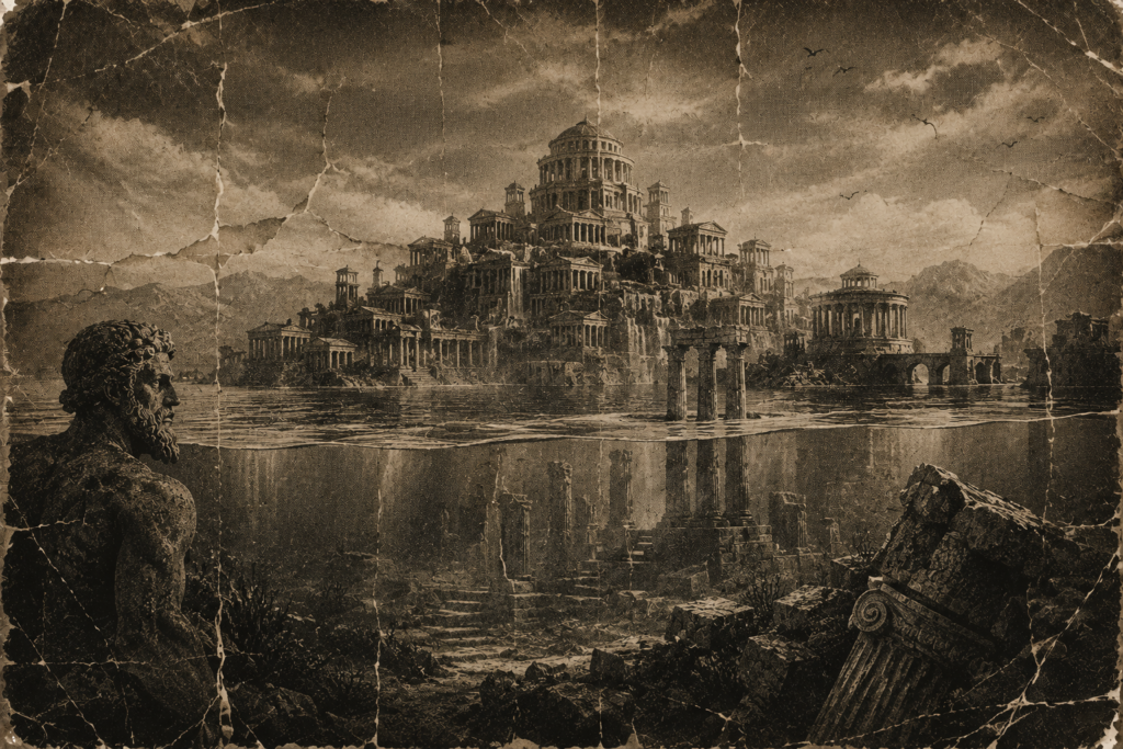 Atlantide: rappresentazione artistica del mitico continente sommerso descritto da Platone
