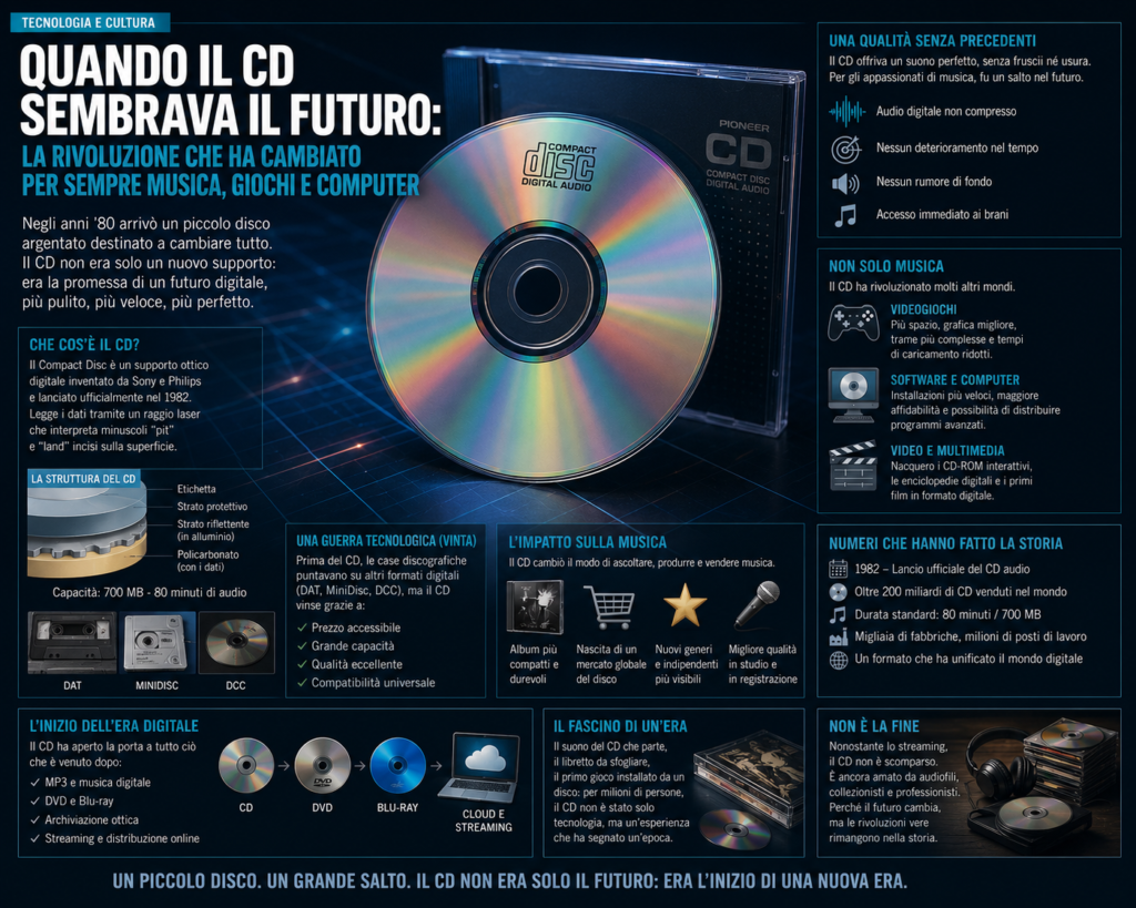 Compact disc su sfondo neutro, simbolo della rivoluzione digitale anni Ottanta