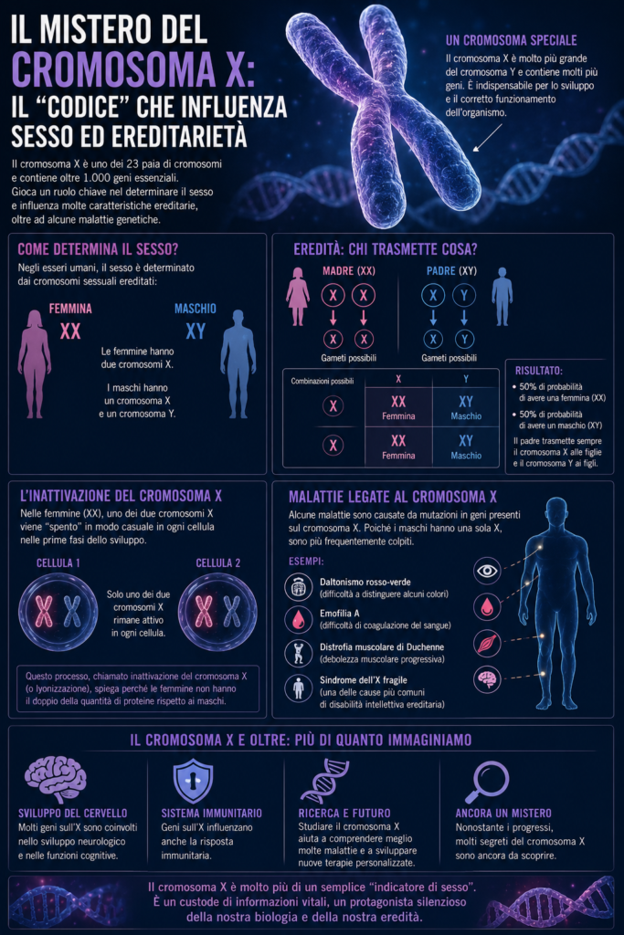 Rappresentazione scientifica del cromosoma X ereditarietà e struttura genetica DNA