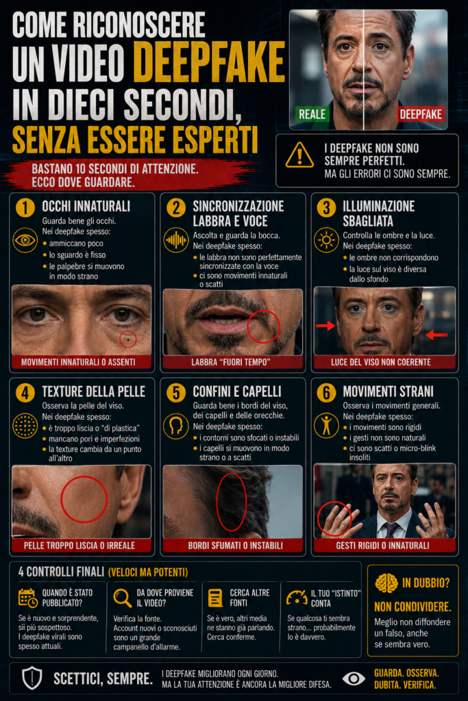 Riconoscere deepfake — confronto fra volto autentico e volto generato da intelligenza artificiale
