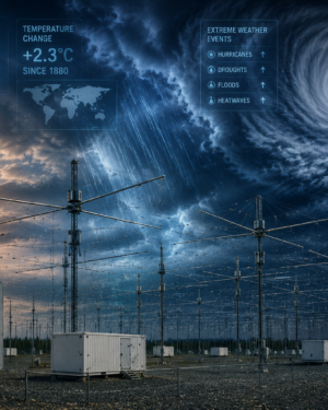HAARP e Clima: immagine dell'impianto di antenne a Gakona, Alaska, sede del programma scientifico accusato di manipolare