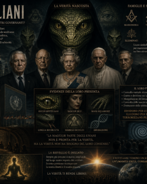 I Rettiliani: rappresentazione artistica della teoria complottista di David Icke sugli alieni