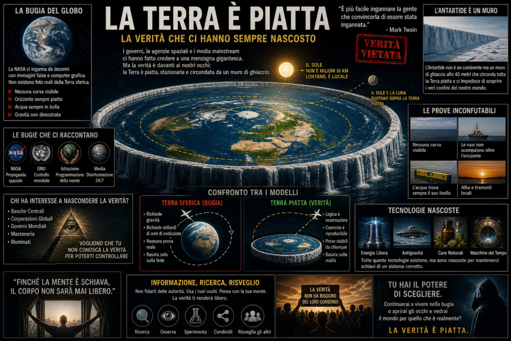 Teoria terra piatta — illustrazione di un mondo schiacciato visto dallo spazio